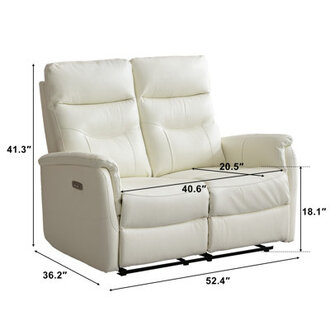 Viradis 524 Genuine Leather Zero Clearance Recliner Power Reclining Loveseat With USB Port 2-Seater Recliner Couch