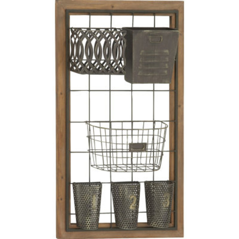 Retford Brown Metal 1 Slot and 5 Baskets Decorative Magazine Rack Holder with Suspended Baskets and Label Slot 20 x 4 x 32