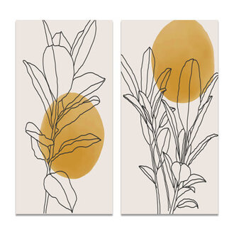 Yellow Botanical Wall Art 2-Piece Painting Set - Yellow Botanical Branch with Leaves I