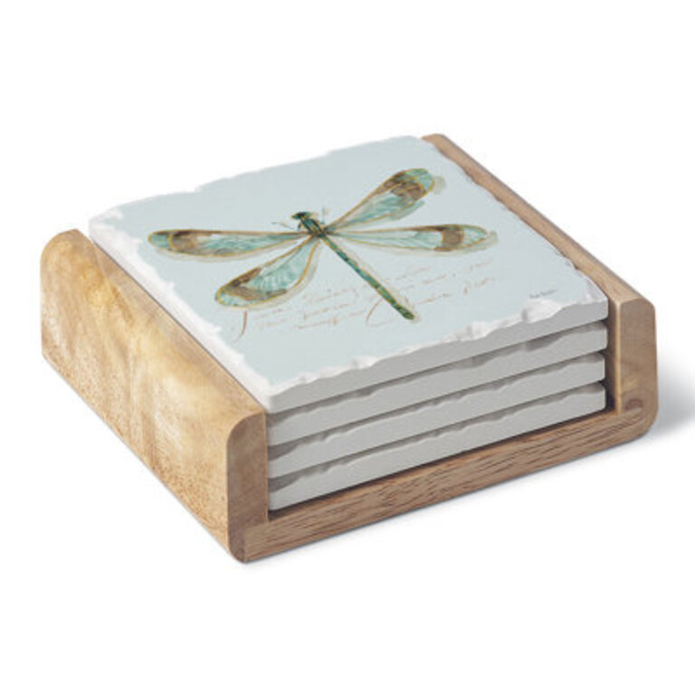 Stoneware Square 4 Piece Coaster Set With Holder