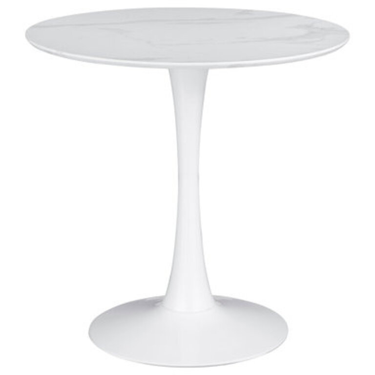 Round Faux Marble Top Metal Base Dining Table