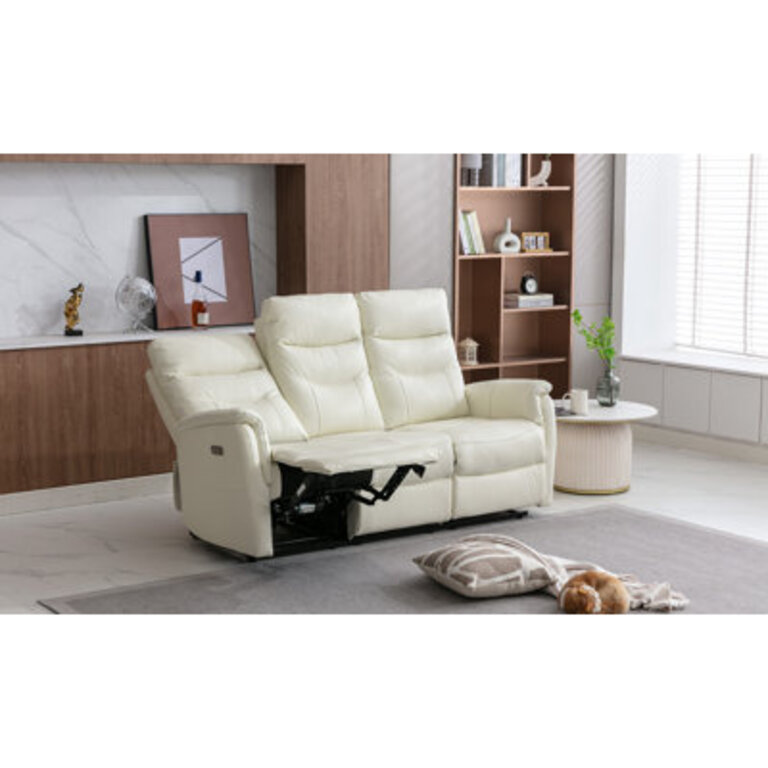 Viradis 724 Genuine Leather Zero Clearance Recliner Power Reclining Sofa With USB Port Modern 3 Seater Recliner Couch