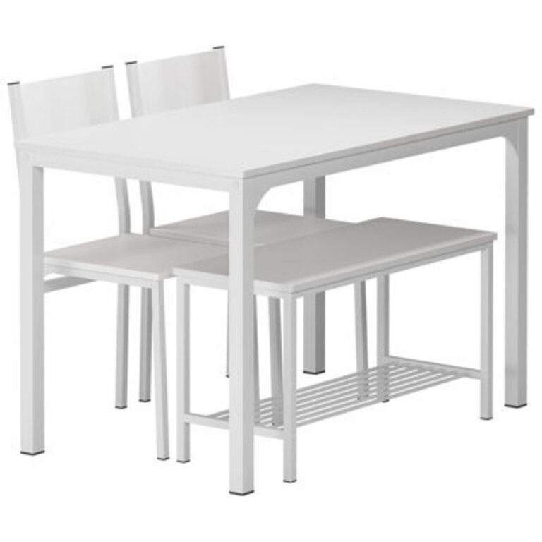 Pickell 4-Person Dining Table Set 2 Chairs With Backrest2-Person Bench With Storage Rack