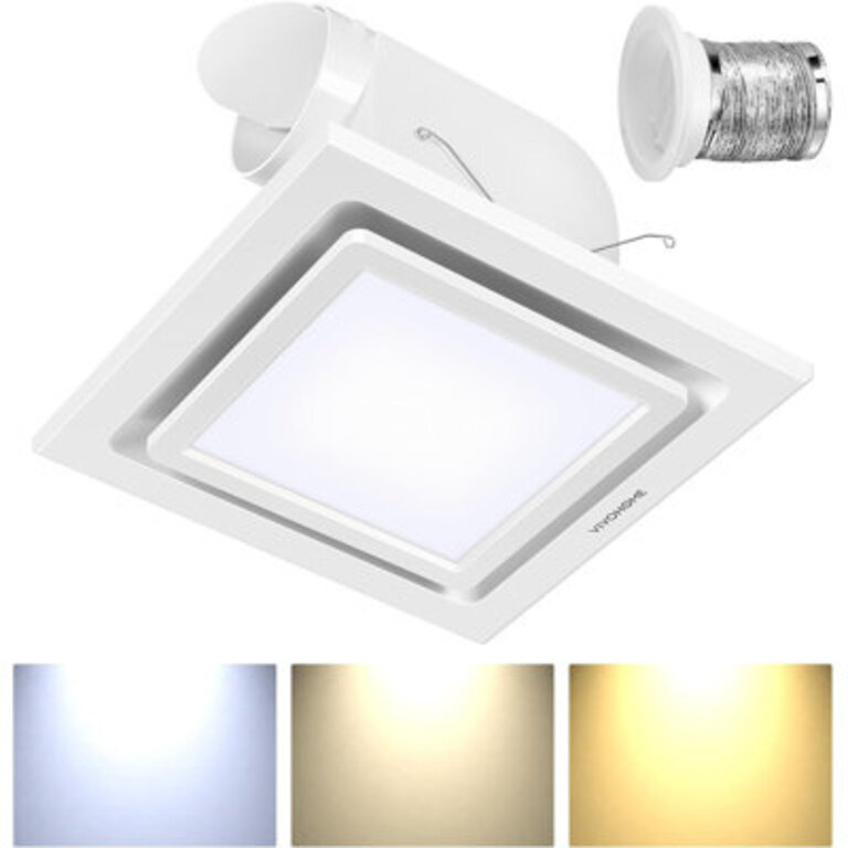 165CFM Ceiling Bathroom Exhaust Fan with 3000K4500K6500K LED Light 3-Color Light