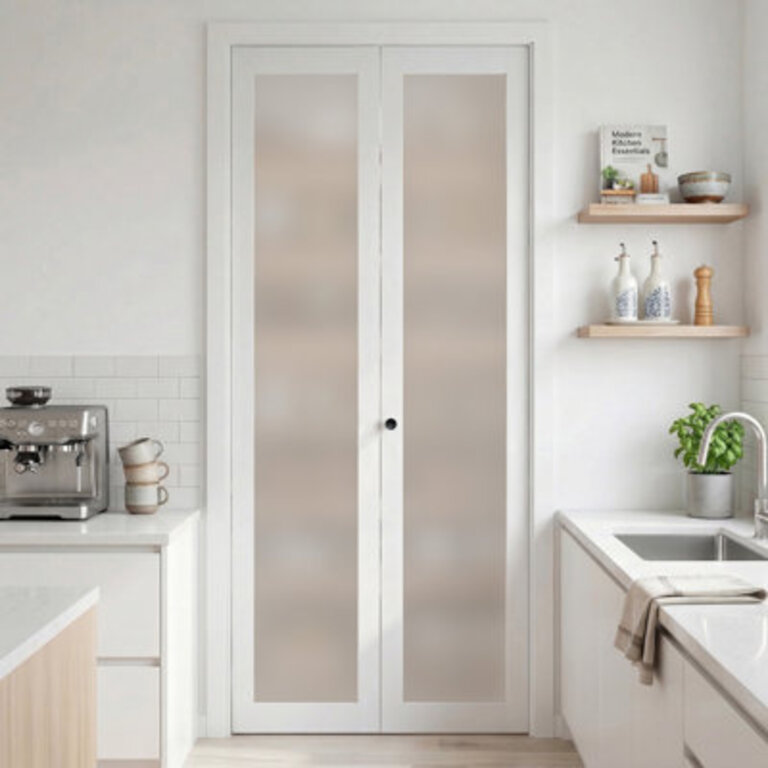 Full-Lite 78 Frosted Glass Bi-Fold Doors With Installation Hardware Kit For 80 Door Opening Height