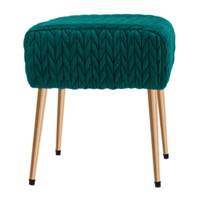 Ceilia 185 Wide Woven Velvet Rectangle Ottoman with Tapered Gold Legs for Bedroom or Entryway