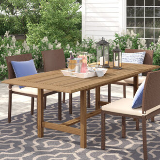 Rafael 866 W x 39 D Rectangular Extendable Solid Wood Outdoor Dining Table with Umbrella Hole