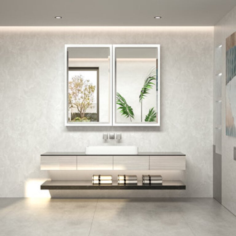Lunara Recessed  Surface Framed 2 Door Medicine Cabinet with Mirror and Shelves