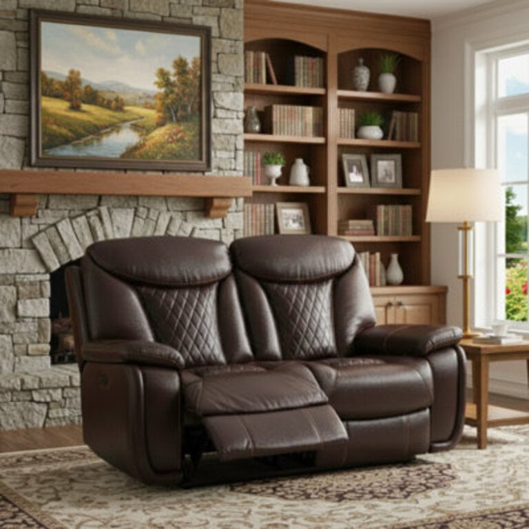 Saneela 626 Wide Diamond Stitching Breathable Leather Power Reclining Loveseat with USB