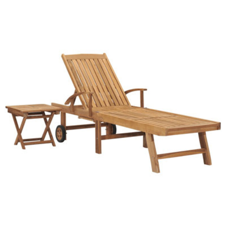 Nyzir Outdoor Teak Chaise Lounge with Table