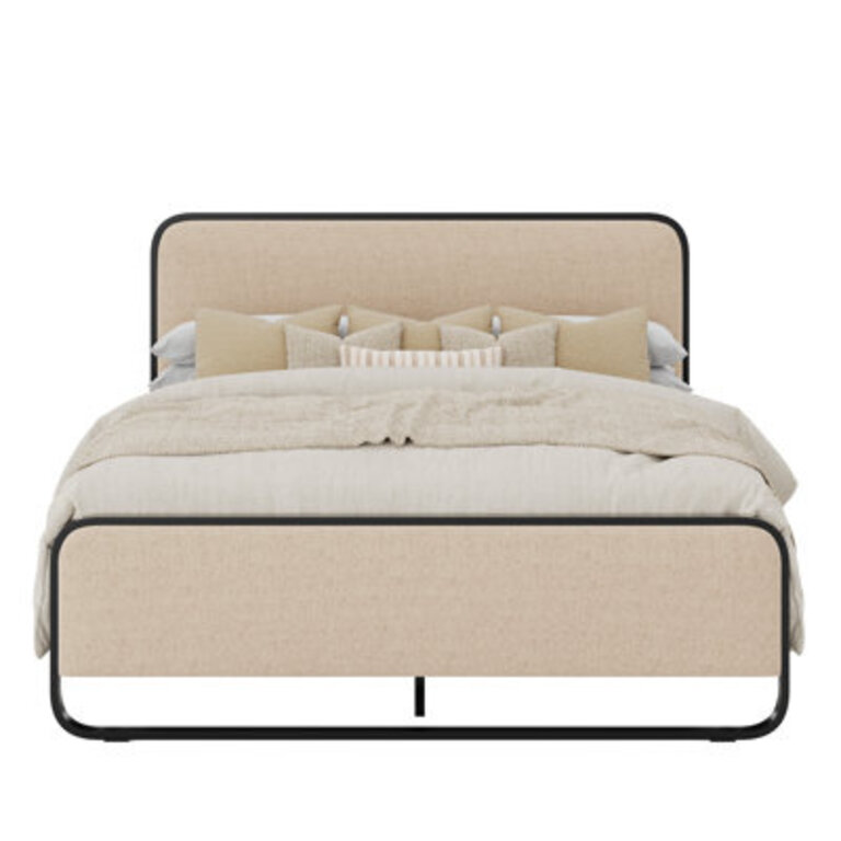 Arnasia Modern Upholstered Platform Bed with Padded Headboard and Footboard