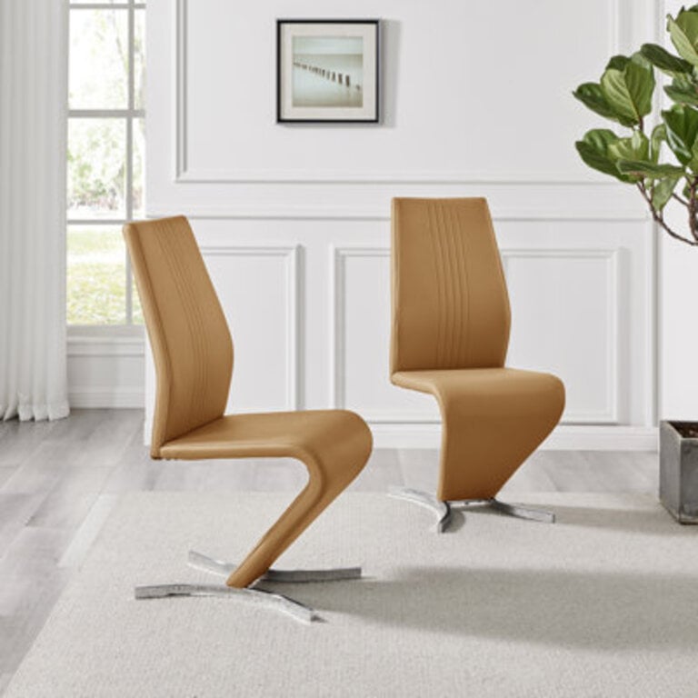 Wilhelm Faux Leather Chrome Feet Z Leg Dining Chairs Modern Design