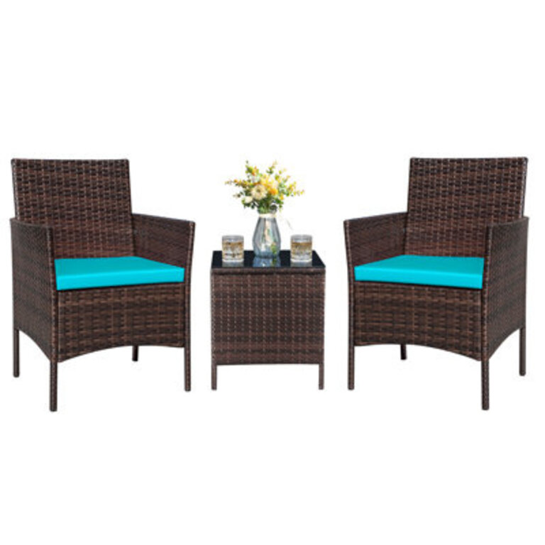Jagger 3-Piece Seating Group with Cushions and Tempered Glass Top Table