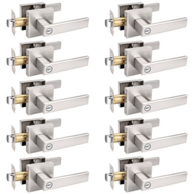 Privacy Door Lever with Square Rosette for Bed and Bath Keyless