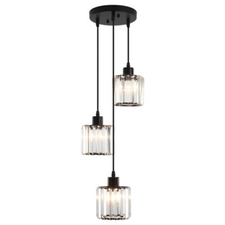 Stacyann 3 - Light Round Crystal Chandelier with Crystal Lampshade Dining Room Light Fixture Over Table with Adjustable Height