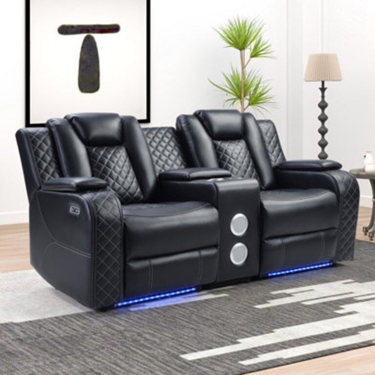 Lamica 74 W Faux Leather Power Reclining Loveseat with Bluetooth Speaker