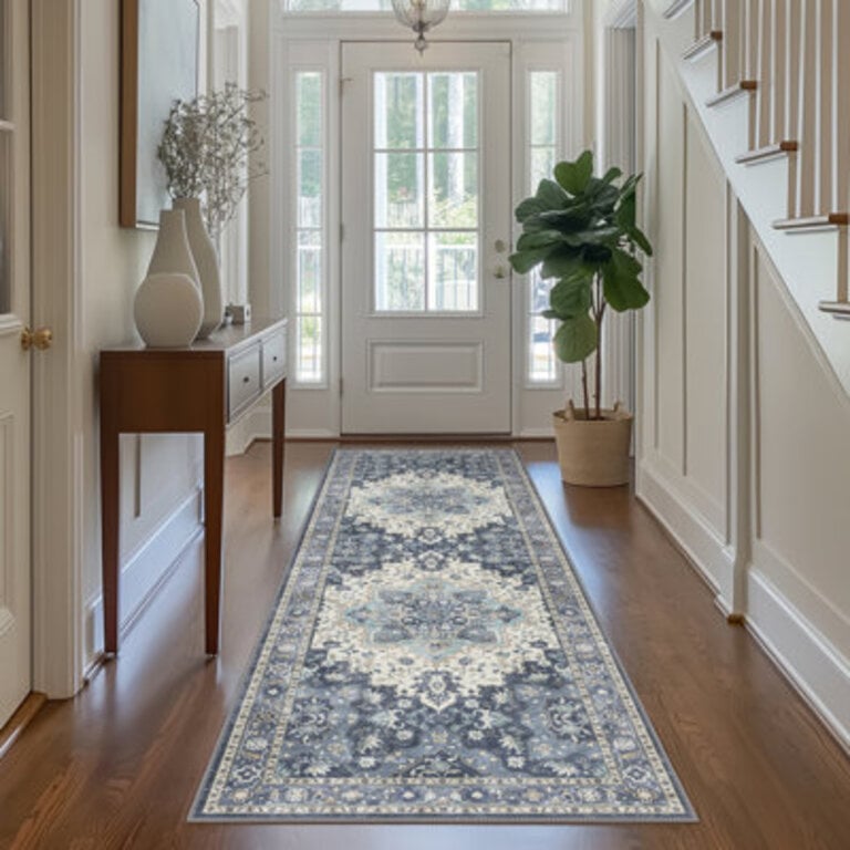 Print 8x10 Area Rug Vintage Style Washable Non-Slip for Living Center Blue