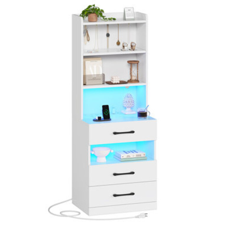 Manech 518 Tall Nightstand with Charging Station and LED Lights for a Little Childs Room