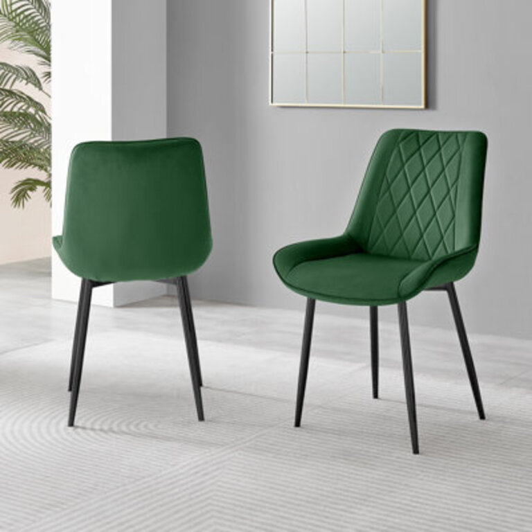 Simsbury Velvet Modern Upholstered Quilt Stitched Tapered Metal Leg Luxury Dining Chairs