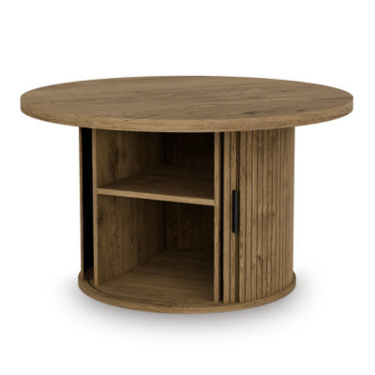 Tambour Design Round Coffee Table with Storage Mid Century Modern Table for Living Room