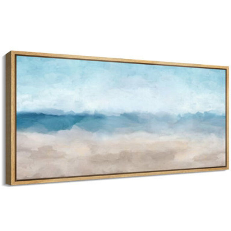 Coastal Beach  Extra Large Abstract Landscape Calming Blue And Beige Brushstrokes Retro Fine Art Decorative