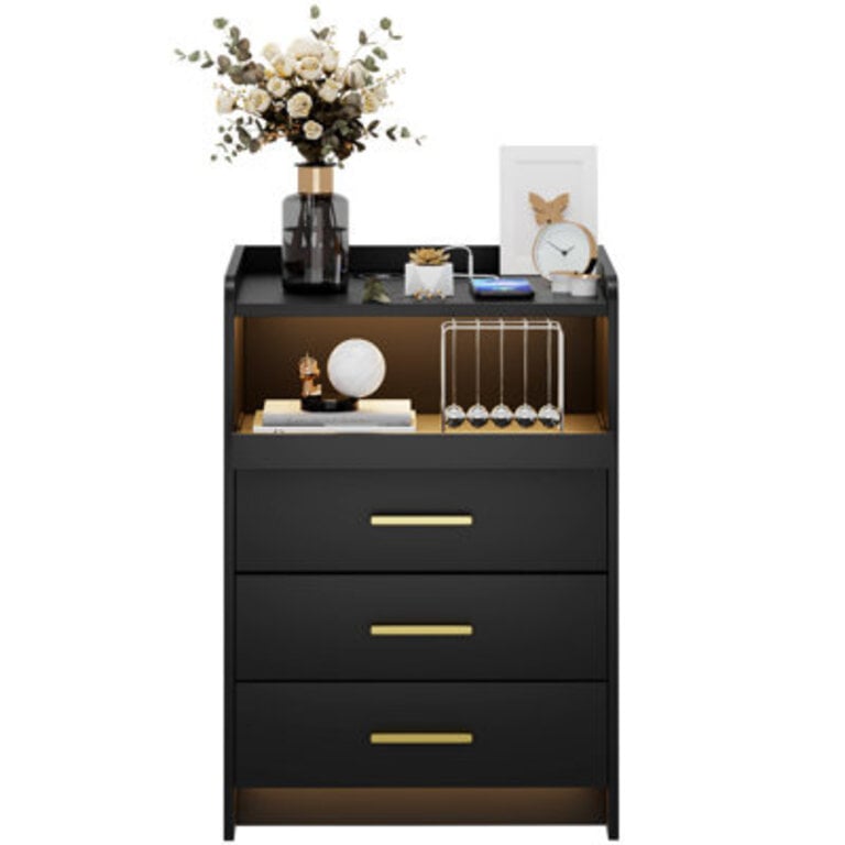 Eaden 3 Drawer Nightstand With Light