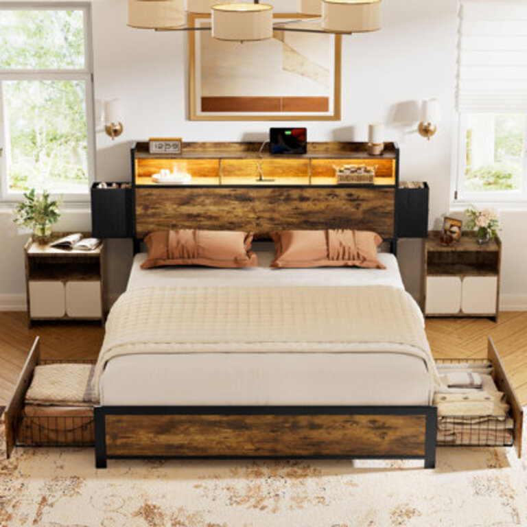Antioch Bed Frame with Charging Station and LED Light