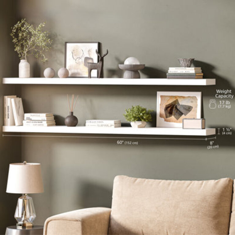 Miami 60 W x 8 D Floating Shelves Set with Invisible Wall Mount Brackets