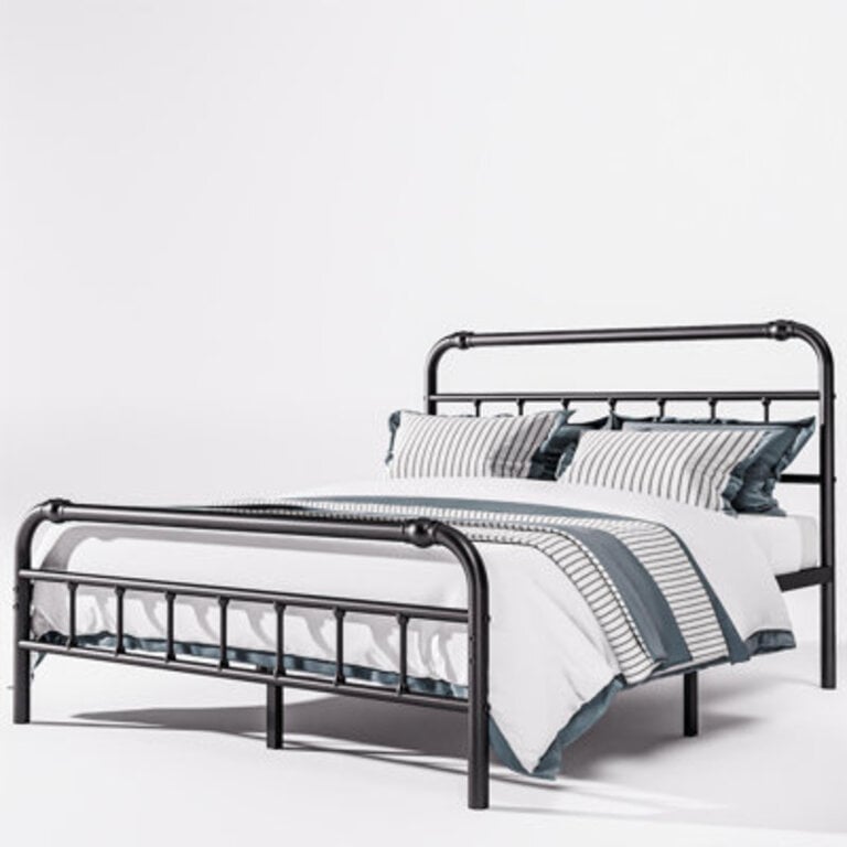 Amylia Heavy Duty Anti-Sway 14 Iron Bed Head and Footboards Artistic Steel Pipe Molding