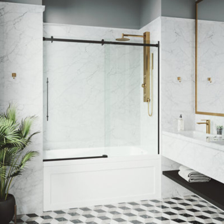 Luca 56-60 W x 58 H Sliding Frameless Tub Door with 38 Clear Glass
