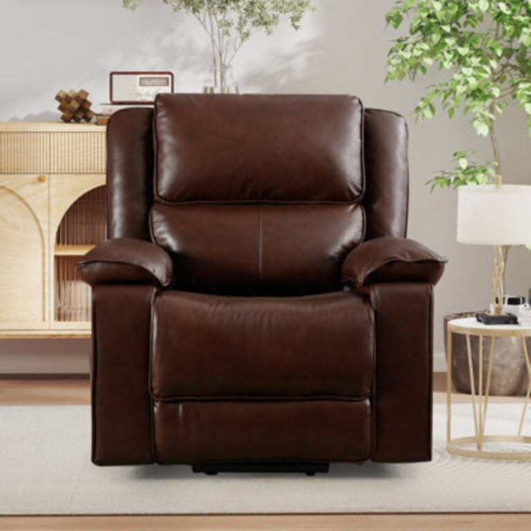 Daphnie 382 W Genuine Leather Power Lift Assist Recliner with Massage Heating