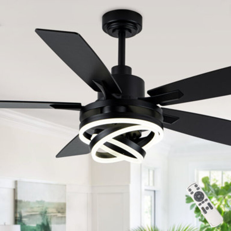 52 Modern 5-Blade Chandelier Ceiling Fan with DIY LED Light Kit 6 Speed Quiet DC Fanlight w Remote for Living Room
