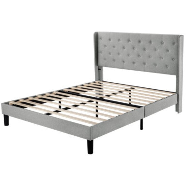 Bertillo Tufted Upholstered Low Profile Platform Bed with Wingbacks