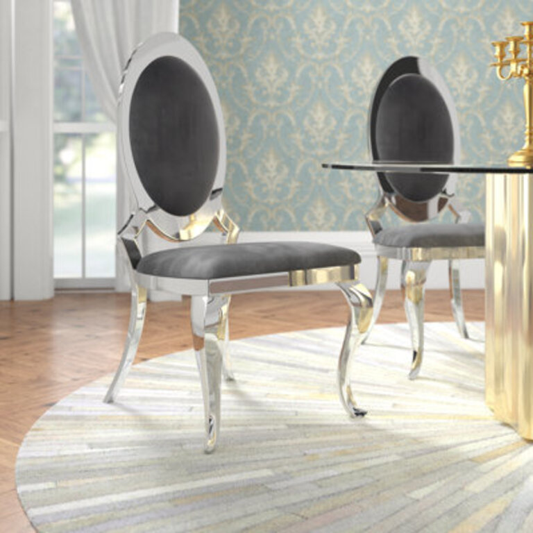 Amity Upholstered King Louis Back Side Chair with Stainless Steel Frame