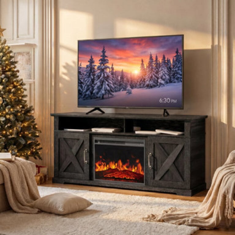 Kimblery TV Stand For TVs Up To 70 With Electric Fireplace Included Farmhouse TV Console  Entertainment Center