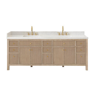Lala 84 Double Bathroom Vanity with Grain White Engineered Stone Countertop without Mirror
