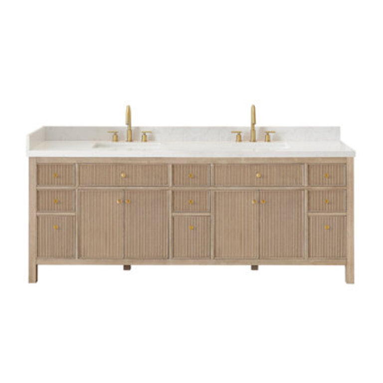 Lala 84 Double Bathroom Vanity with Grain White Engineered Stone Countertop without Mirror