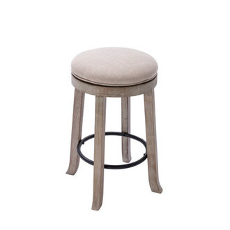 Sefedin 256 Swivel Upholstered Seat Solid Wood Counter Stool with Metal Footrest Backless Counter Height Bar Stool