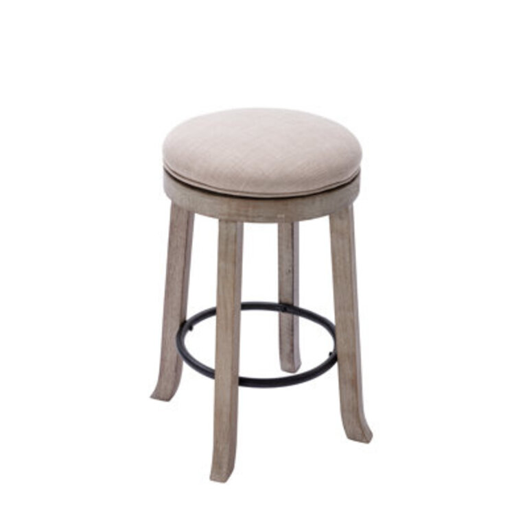 Sefedin 256 Swivel Upholstered Seat Solid Wood Counter Stool with Metal Footrest Backless Counter Height Bar Stool