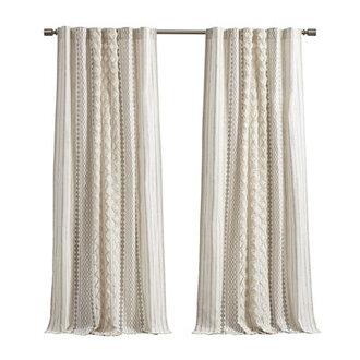 Imani 100 Cotton Printed Boho Single Curtain Panel with Tufted Chenille Stripe and Lining