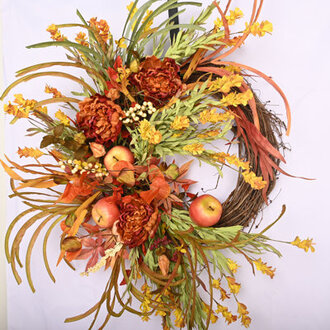 26 Fall Autumn Artificial Apple Fruits Peony Wreath for Front Door