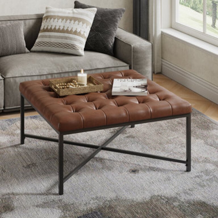 Anahli Tatiana Modern 365W Genuine Leather Coffee Table with Button-Tufted