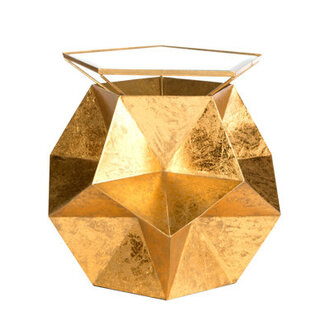 Pentagonal Iron End Table with Glass Top
