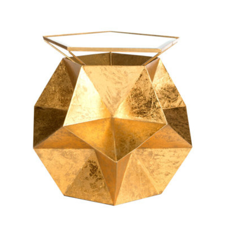 Pentagonal Iron End Table with Glass Top