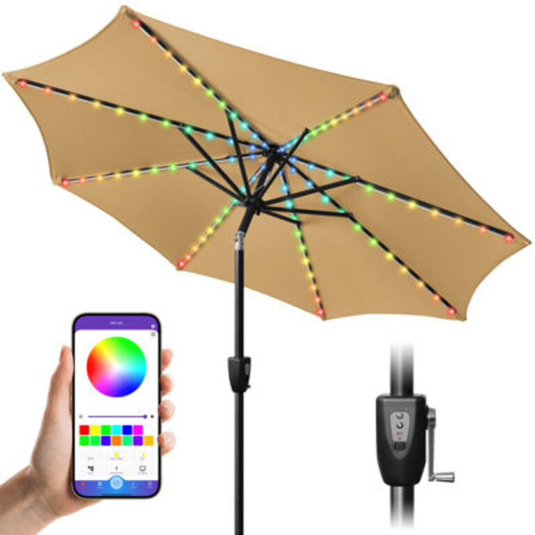 75 Ft Solar Umbrella 32 COLORFUL LED Lighted Patio UmbrellaOutdoor Umbrella Yard Umbrella Market Umbrella With 8 Sturdy Ribs Push Button Tilt And Crank