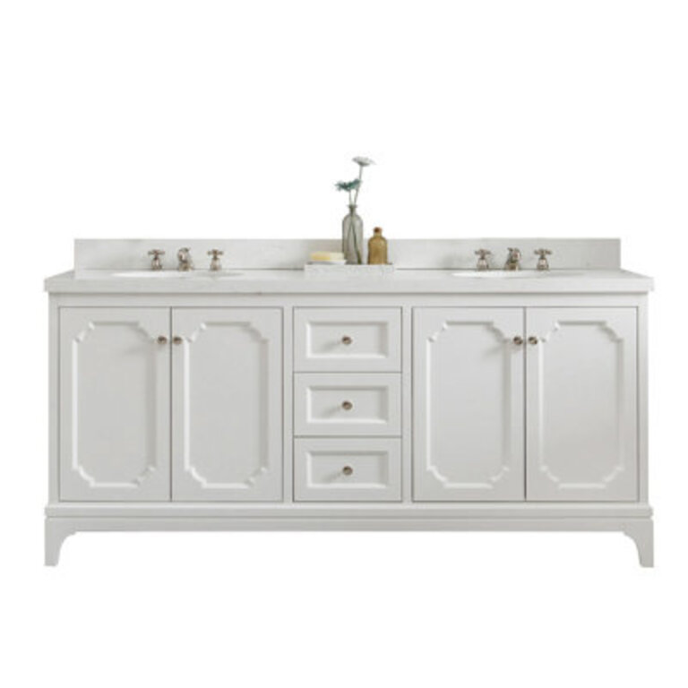 Bernardo Queen 72 Sink Carrara Quartz Countertop Bath Vanity with Faucet