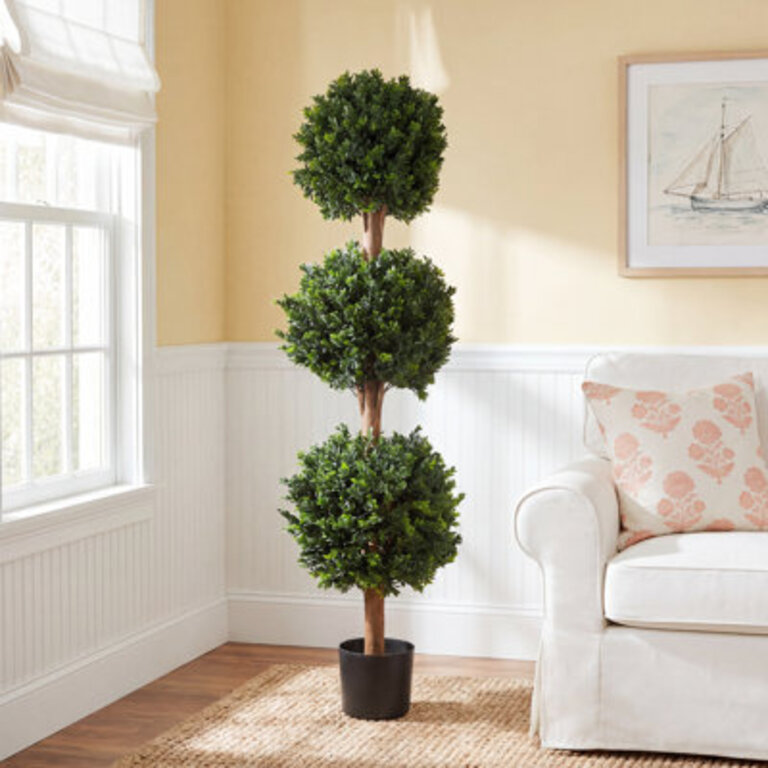 Brooklyn Pure Garden Artificial Tree - 5FT Faux Hedyotis Topiary Ball Plant in Weighted Pot - Fake Plants for Indoor Display or Front Porch Decorations