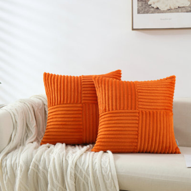 Square Striped Corduroy Soft Flannel Patchwork Pillow Cover