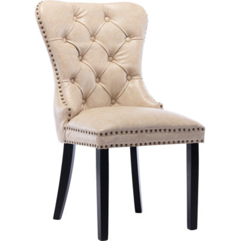 Modern Upholstered Faux Leather Dining Chairs Set Of 2 Mid Century Dining Room Chairs Tufted Ring Back Kitchen Dining Chairs Comfortable Side Chairs With Nail Head Trim