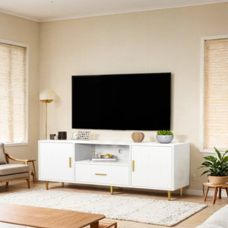 Luxury Fluted TV Stand Entertainment Center For Tvs Up To 65 Modern Media Console With Drawer And Cabinets TV Console For Living Room Bedroom
